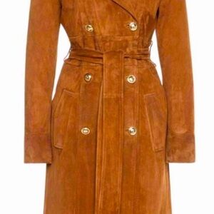 Elegant Double-Breasted Brown Trench Coat